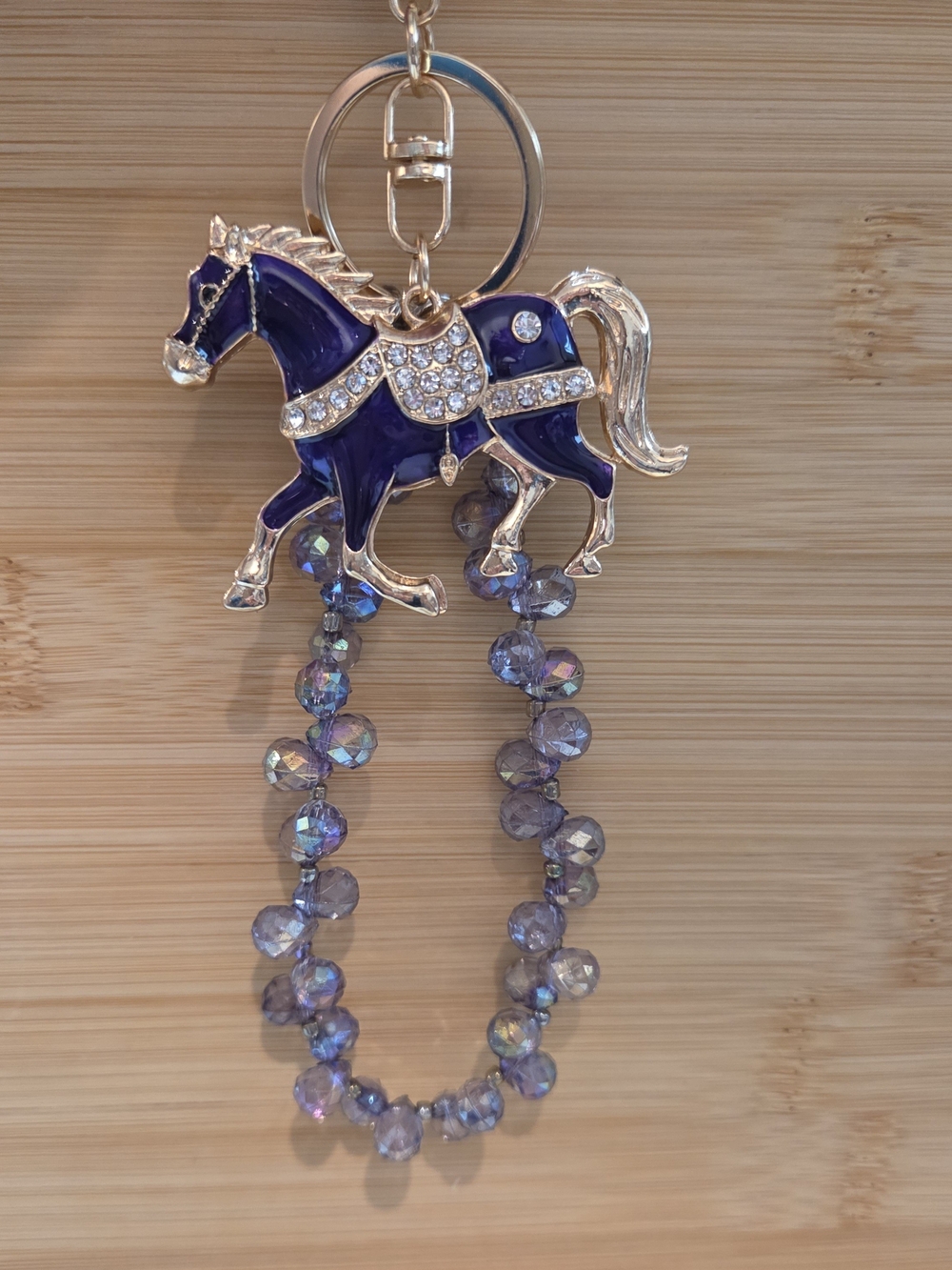 Royal Purple Crystal Horse Keychain Bag Charm Shimmering Wrist Strap 🐎
